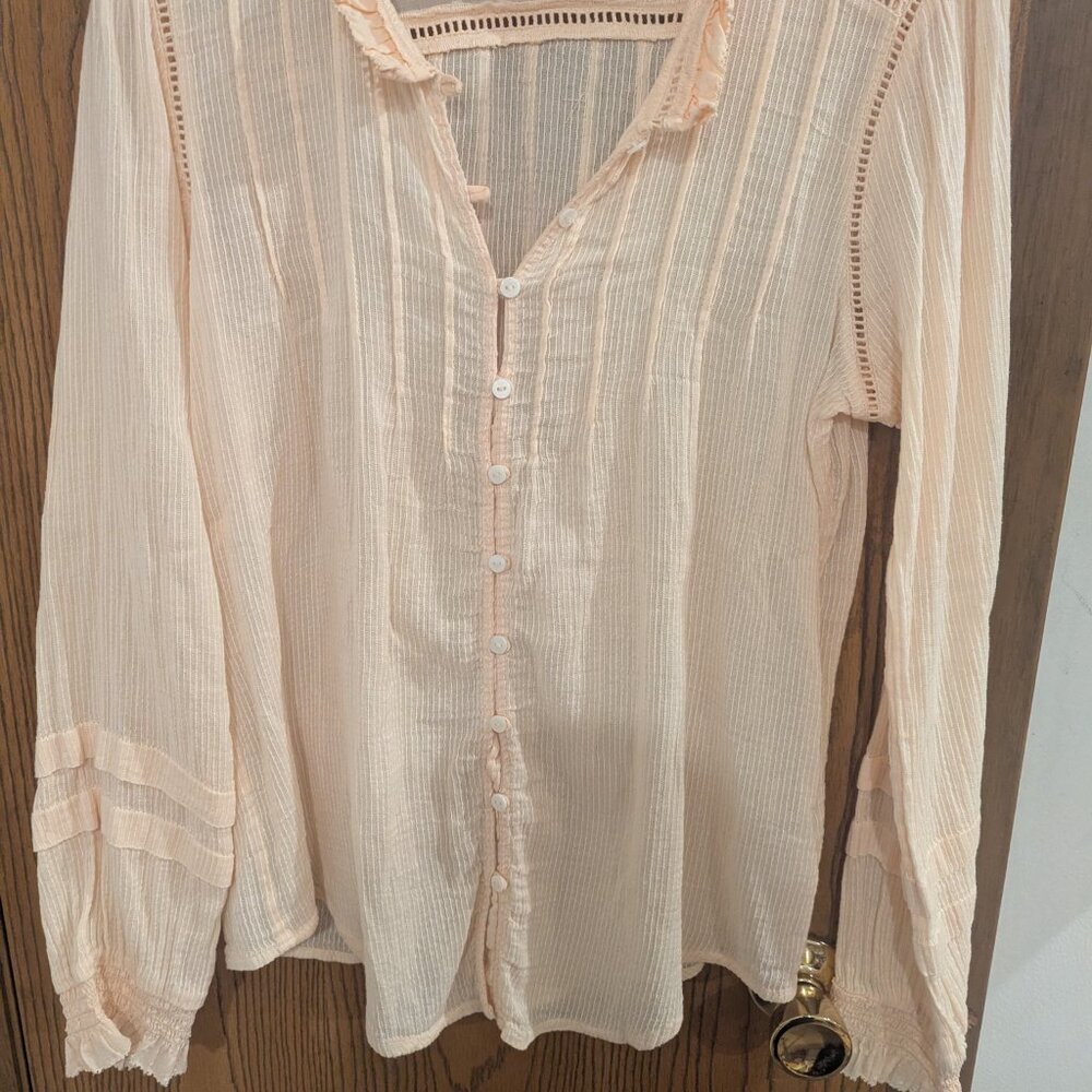 Faherty Light Peach Button-Down Blouse - image 5